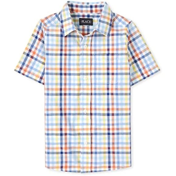 The Children's Place Boys Short Sleeve Cotton Poplin Button Down Shirt - Picture 1 of 4
